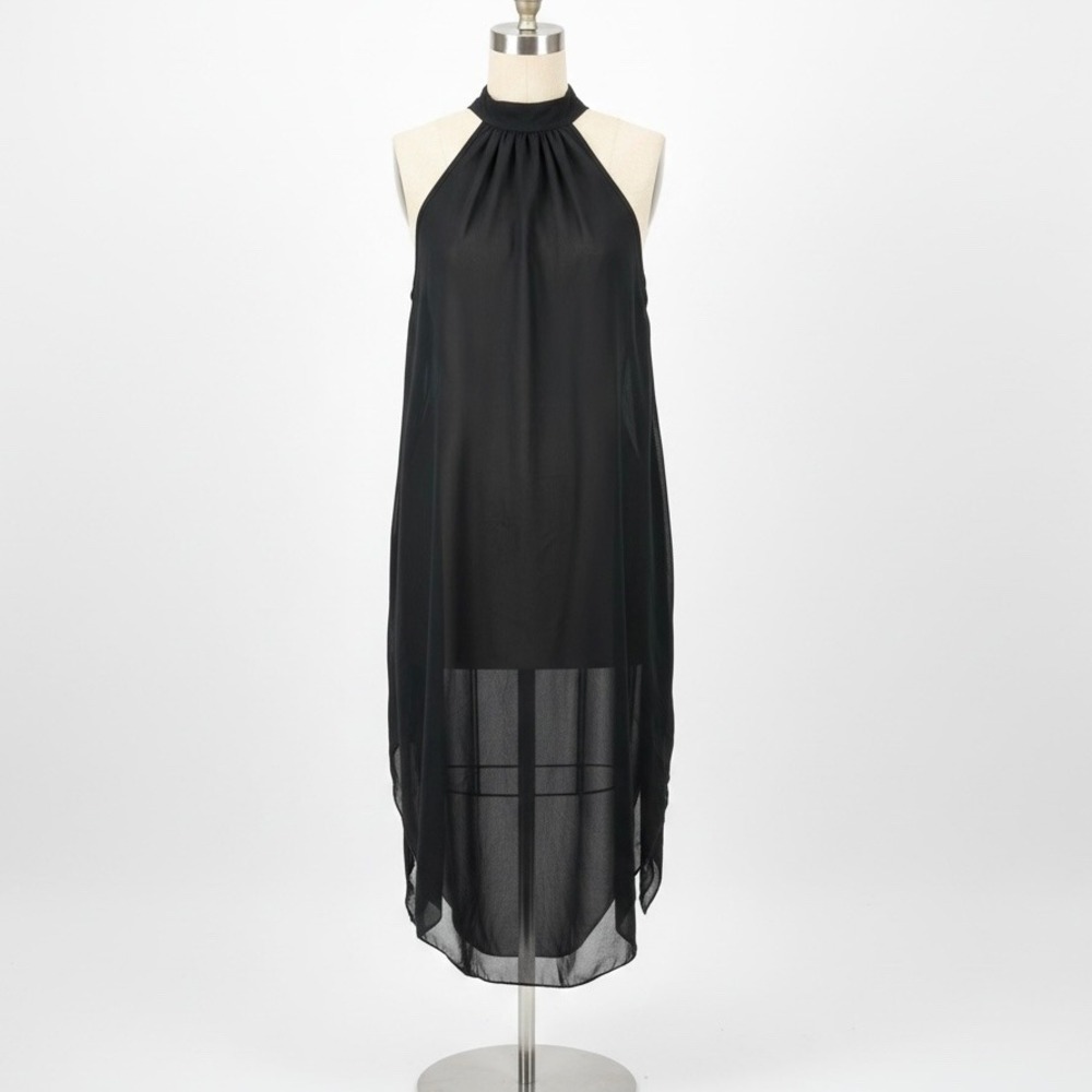 Unbranded Black Halter Neck High Low Chiffon Dress Size Medium